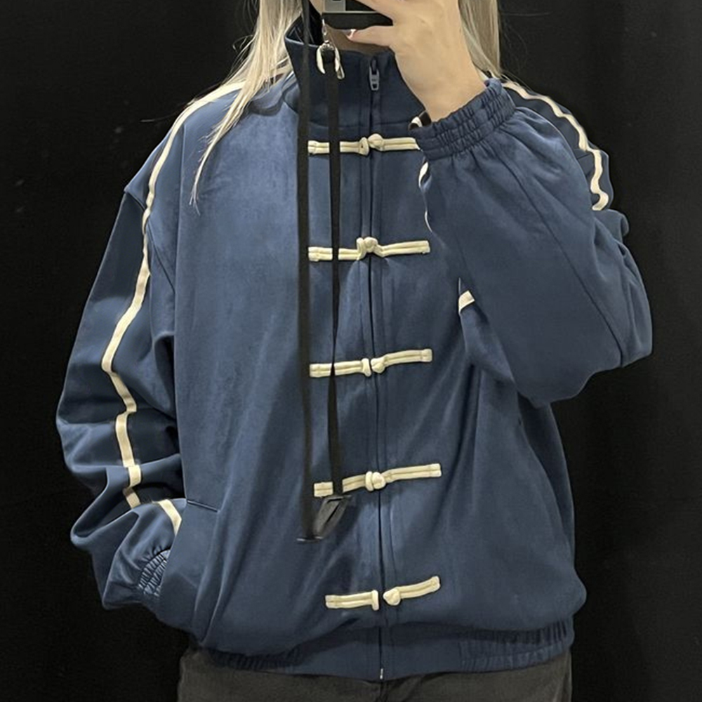Vestes de style chinois rétro pour femmes, col montant, boutons, confortables, décontractées, à manches longues, sweat-shirts, vestes bomber