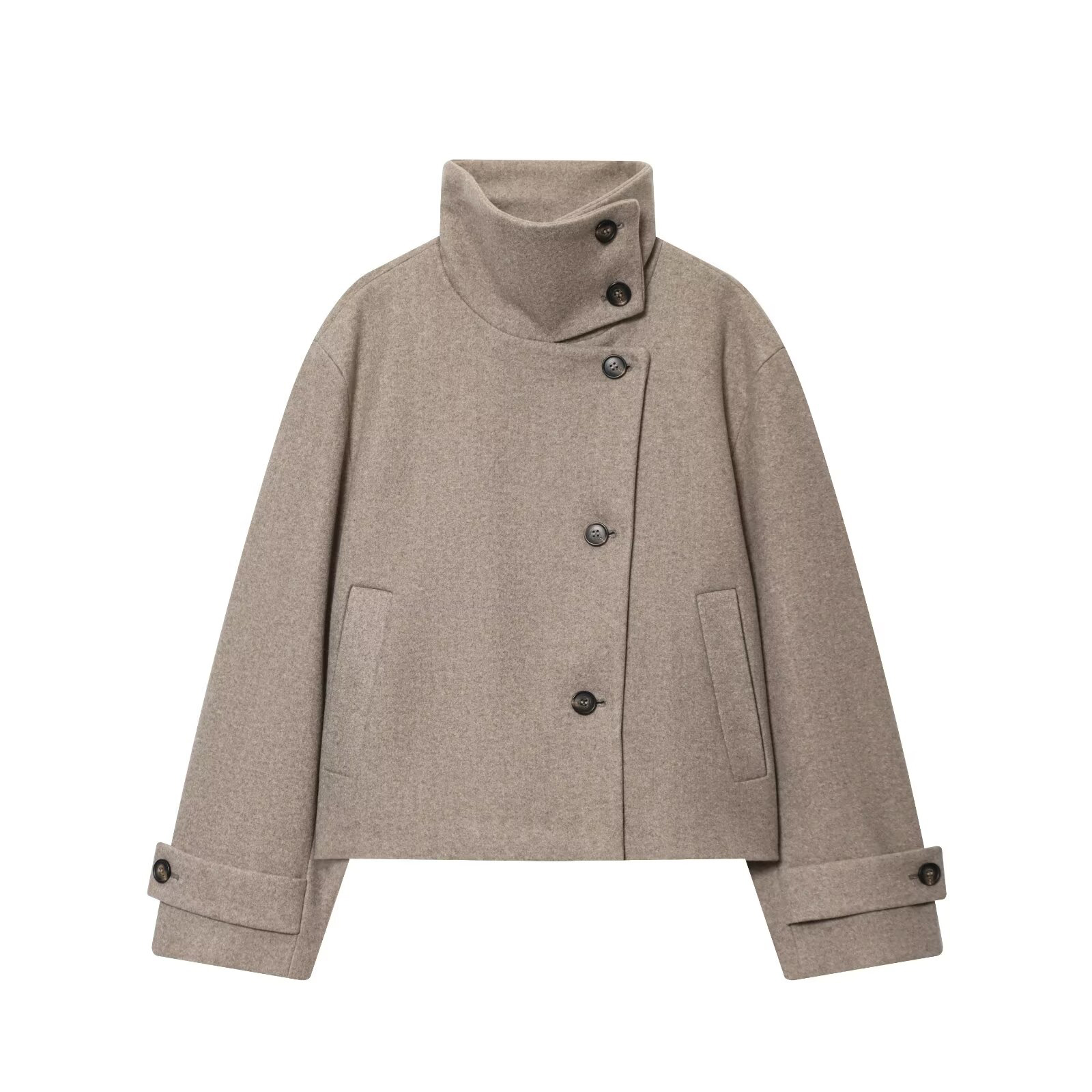 Manteau à manches longues et col montant pour femme, ample et décontracté, Style Simple, avec boucle, européen et américain, nouvelle collection hiver 2025