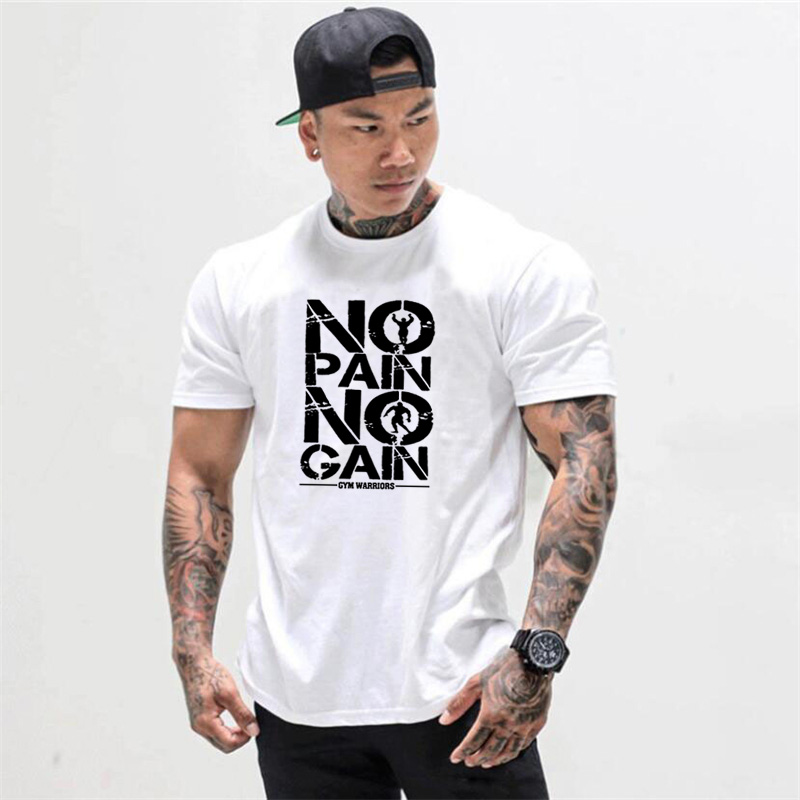 T-shirt à manches courtes en coton pour homme, vêtements de musculation, fitness, entraînement, pas de douleur, pas de revenu