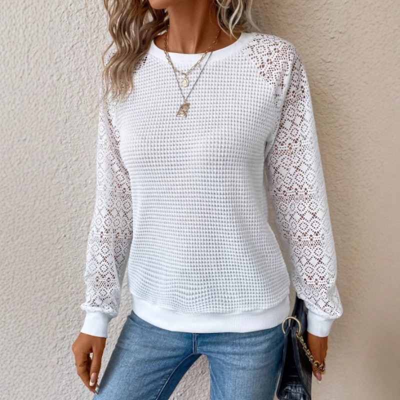 T-shirts à manches longues femme Y2k vêtements printemps haut d'automne décontracté Streetwear noir blanc dentelle évider femmes T-shirt 2025