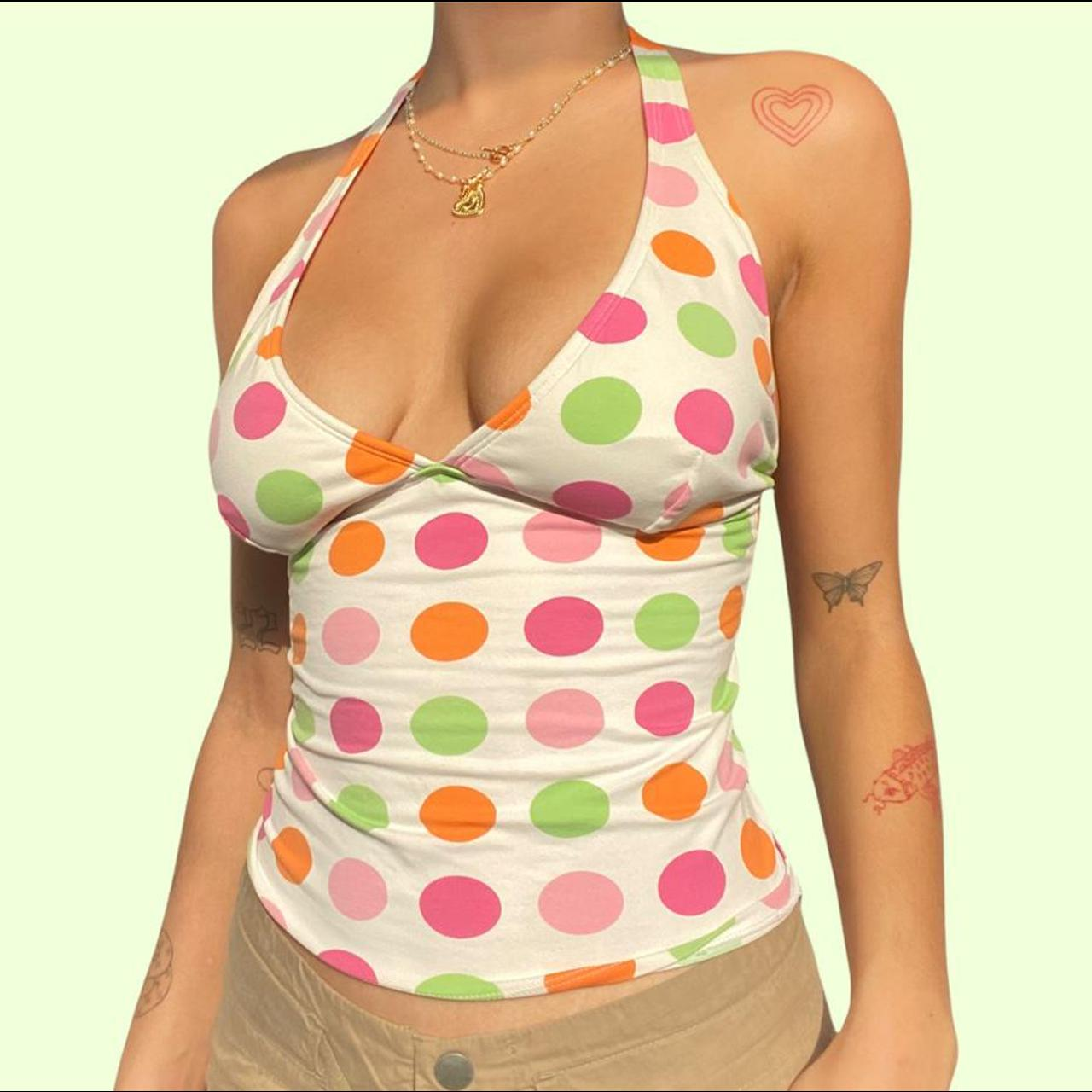 Débardeur imprimé à pois pour femmes, col licou, gilets décontractés, dos nu, mode, hauts sans manche, Streetwear, été