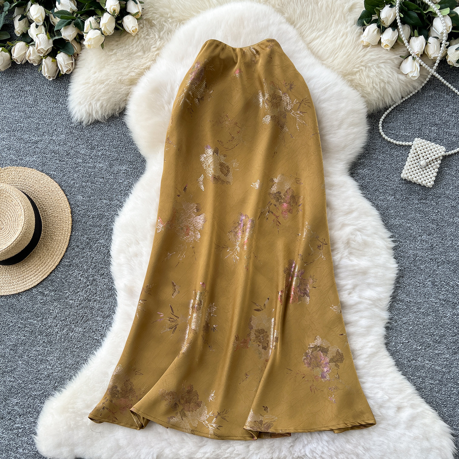 Jupes longues en satin à fleurs élégantes pour femmes, taille haute, mode printemps-été 2026, style moulante, coupe A, Faldas