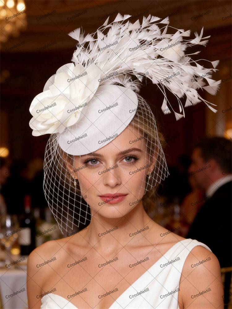 Navy voiles fleur pilulier Fascinator chapeau église mariage mariée église pilulier casquette femmes dames Royal Ascot casque pince à cheveux