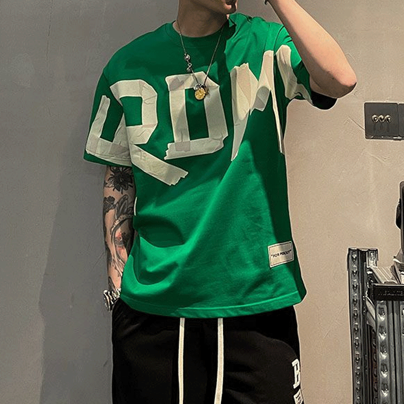 T-shirt manches courtes col rond, décontracté, assorti avec tout, tendance coréenne, couleur unie, lettre imprimée, ample, mode jeunesse, été 2023