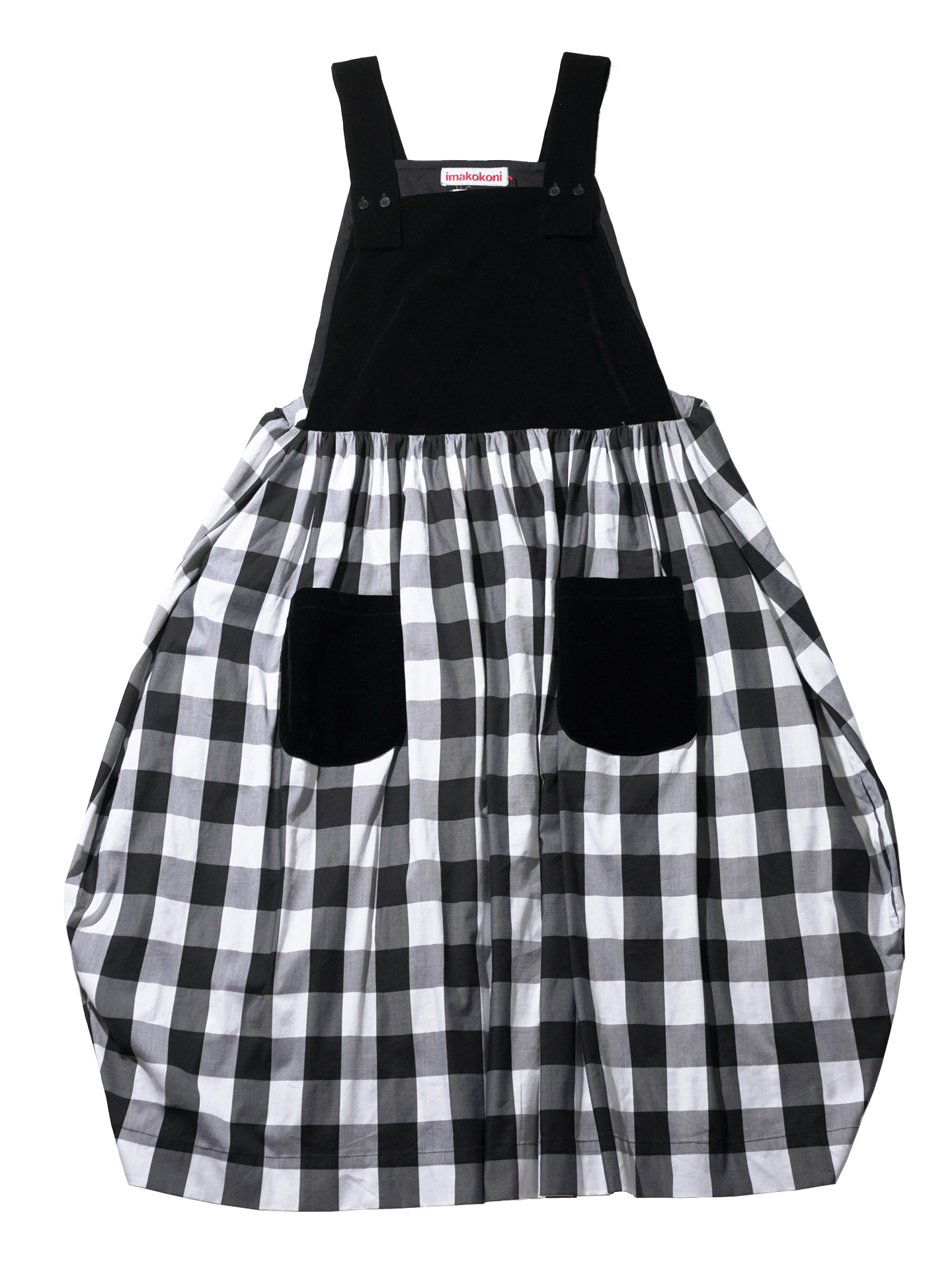 Robe ample en patchwork noir pour femmes, imakokoni, originale, style artistique d'été, à carreaux, décontractée, mi-longue, avec bretelles, 265576