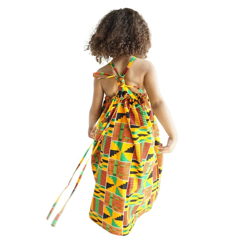 Robe africaine Kente imprimé Ankara pour enfants filles, été traditionnel Boho, col licou, épaules dénudées, sans manches, pour petit enfant en bas âge