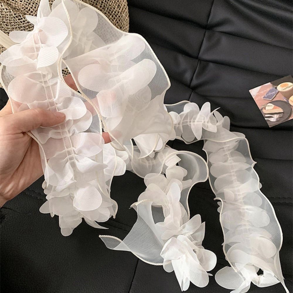 Nouveau Foulard Blanc en Dentelle avec Pétales et Perles, en Organza Français, Long et Fin, Accessoire de Mode