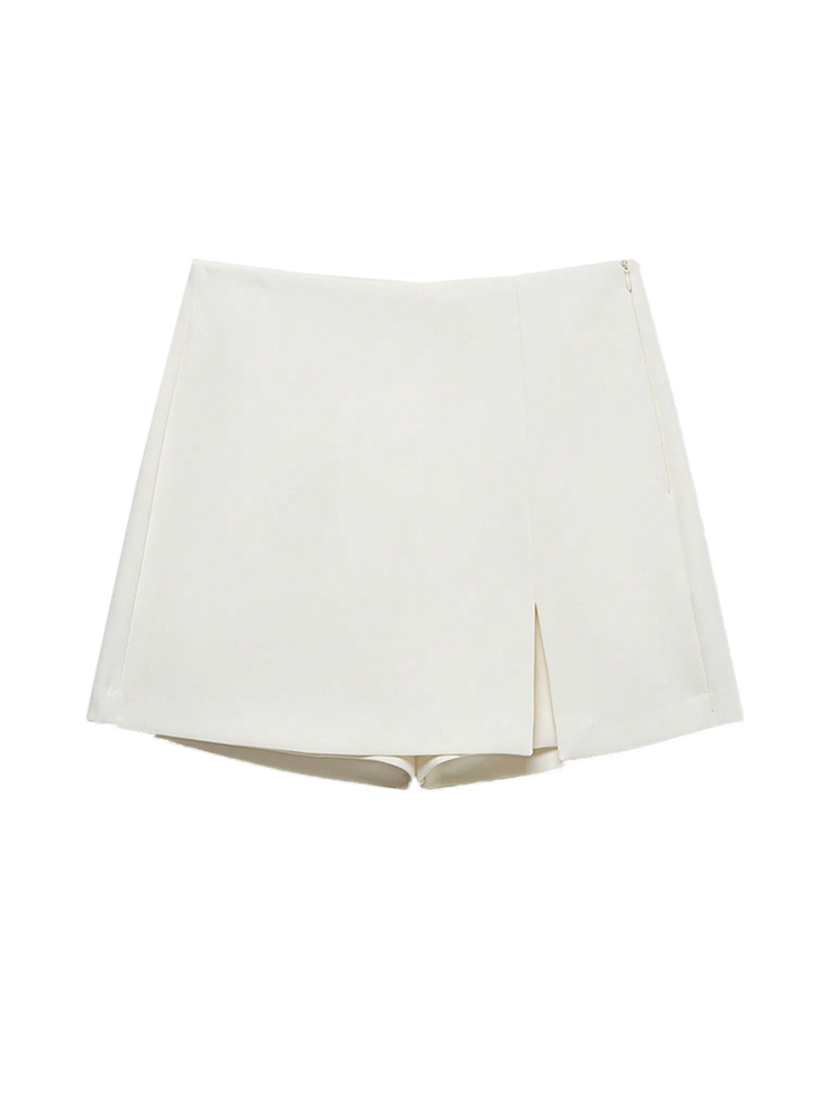Jupe-short taille haute pour femme avec fente avant et fermeture éclair latérale, jupe-short unie tendance pour femme