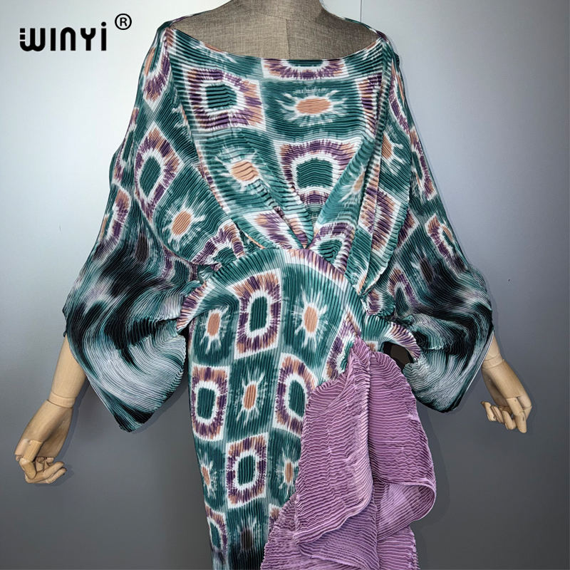 Robe plissée estivale WINYI pour femmes, à manches bouffantes, robe de plage, kaftan musulman, abaya, robe de soirée longue de luxe Dubaï