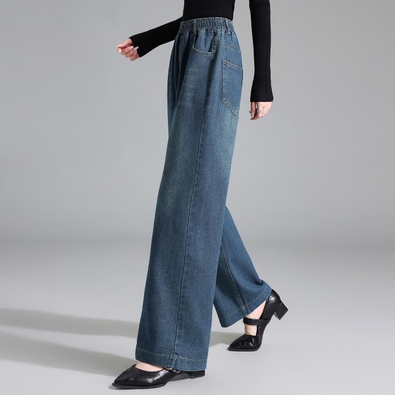 Nouveau Jean Droit Élastique Taille Haute 2026 pour Femme – Nouvelle Collection Printemps-Automne – Coupe Ample Décontractée Polyvalente – Pantalon Large Femme