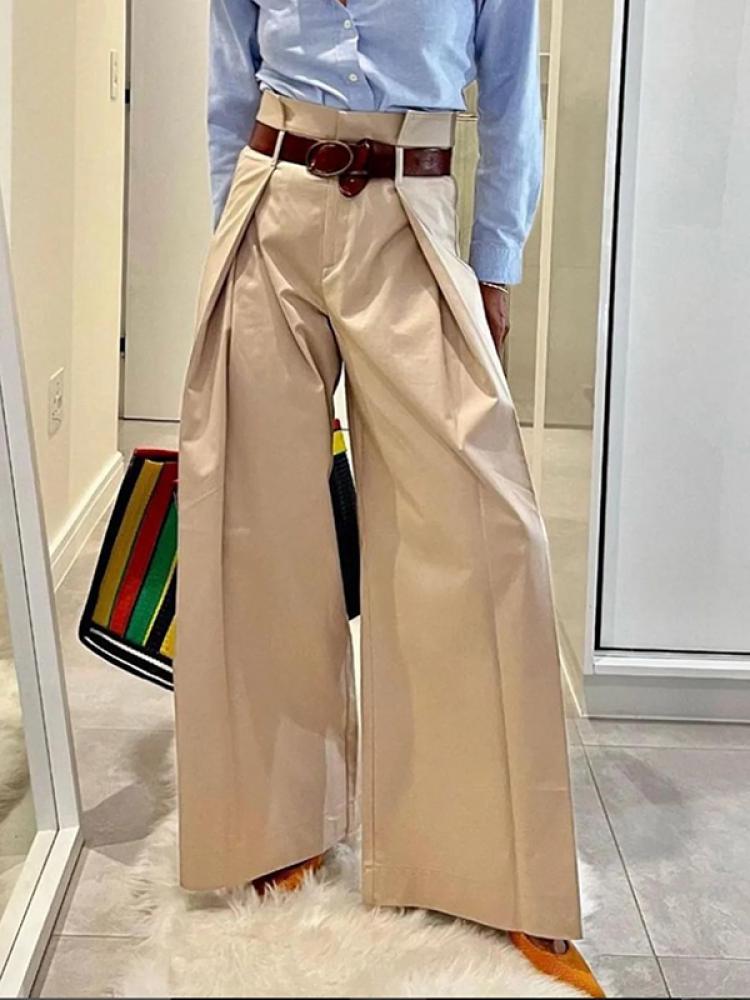 Bonboho-Pantalon en Coton Mélangé pour Femme, Taille Haute, Pliable, Jambes Larges, Style Urbain, Décontracté