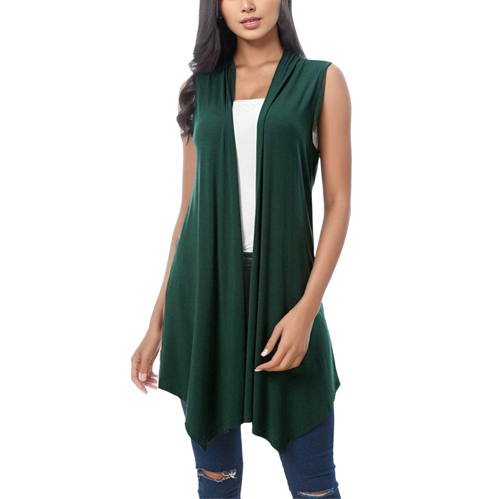 Cardigan drapé sur le devant pour femme, ourlet oscillant asymétrique, manteau mince et résistant au soleil, chemisier en fibre, glacé, décontracté, été