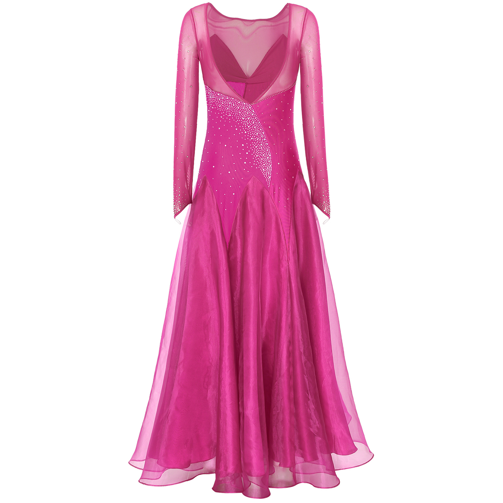Robe de danse lyrique scintillante pour femmes, maille transparente, manches longues, biscuits scintillants, vêtements de danse modernes, valse, tango, performance, salle de Rh
