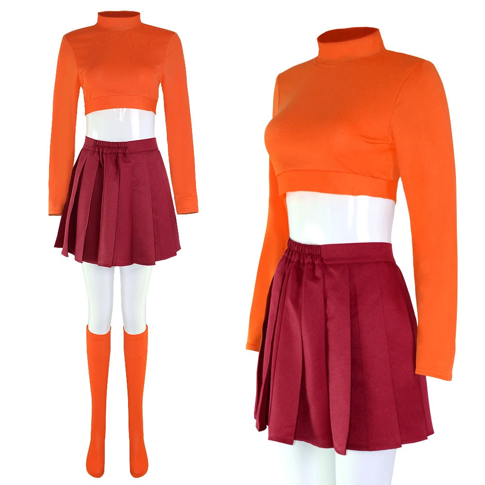 Costume de Cosplay Anime Velma, uniforme Orange de personnage de film, Costume d'halloween pour femmes et filles, tenues de jeu de rôle