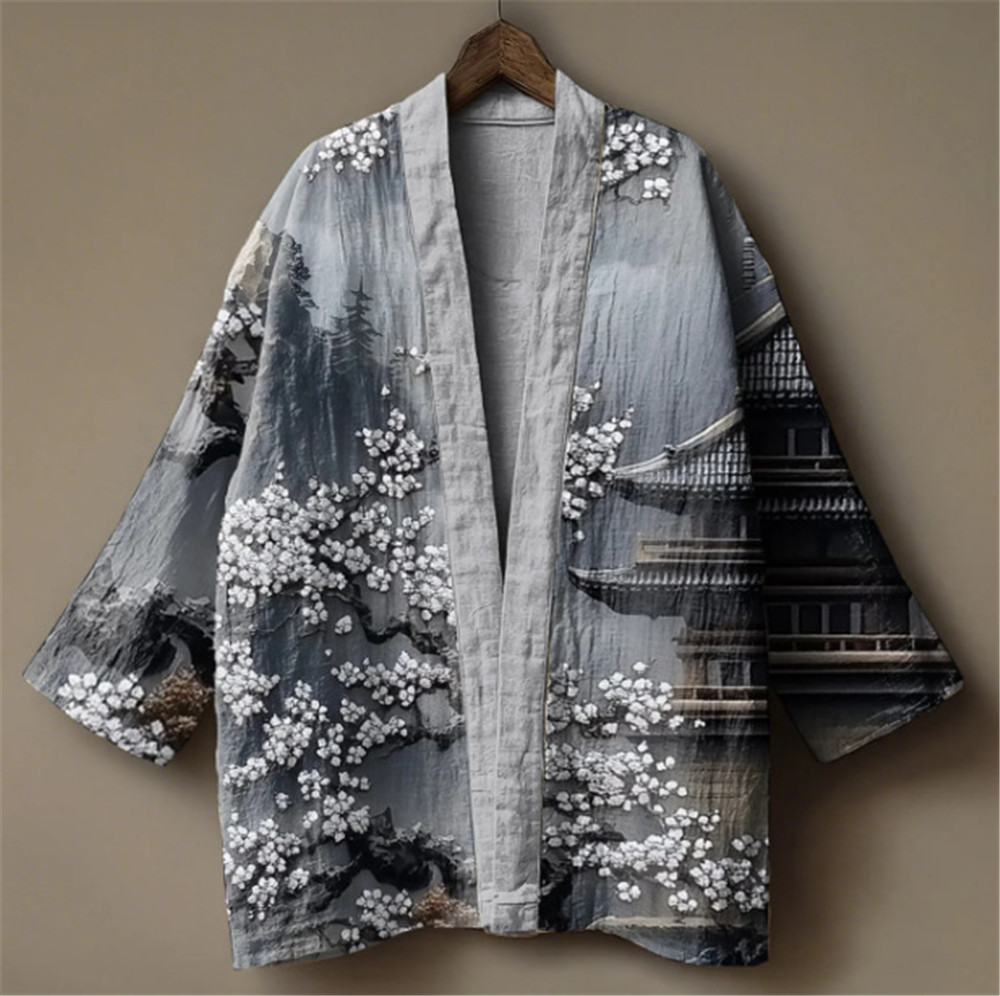 Kimono japonais imprimé grue pour hommes et femmes, costume traditionnel asiatique d'été, Yukata Haori, cardigan floral, costumes de cosplay