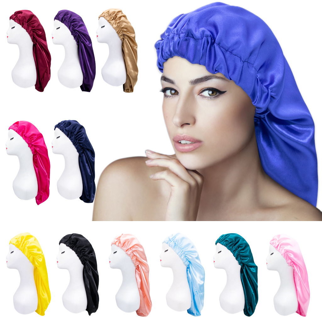 Bonnet de nuit en satin pour adultes, bonnet de soin des cheveux longs, bonnet de chimio unisexe, accessoires de coiffure