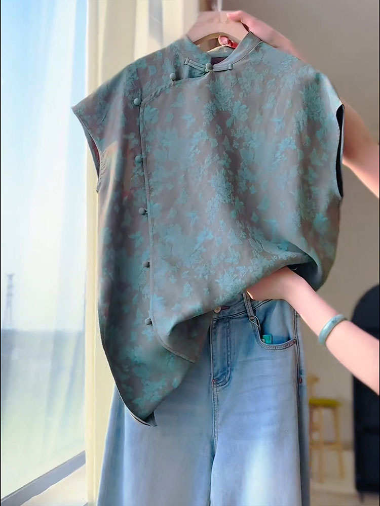 Chemisiers de Style chinois pour femmes, chemises coréennes, mode ample, vêtements Vintage imprimés, hauts sans manches pour femmes, printemps/été