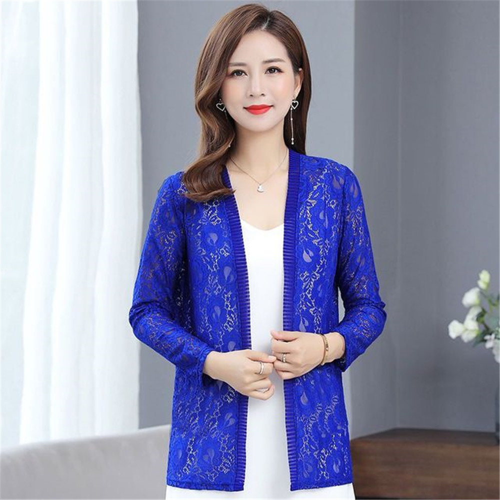 Cardigan à manches longues en dentelle pour femme, veste, châle, grande taille, 6XL, noir, blanc, printemps, été