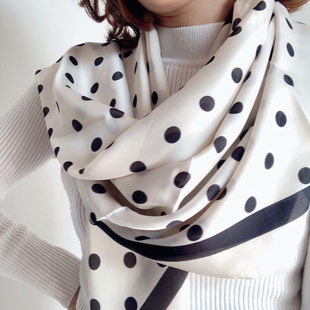 Foulard carré en soie à pois pour femmes, 90x90cm, bandeau pour cheveux, chaîne douce, Hijab, Foulard, nouvelle mode