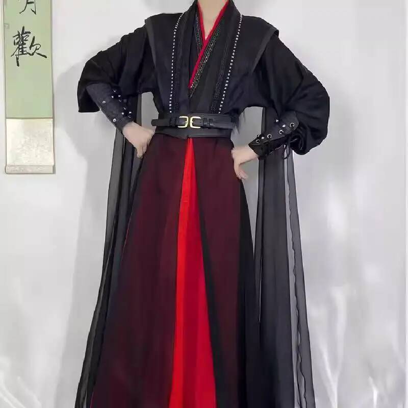 Tenue de chevalier rouge et noire de Style universel, Costume de Cosplay ancien Hanfu Wei Wuxian pour jeunes