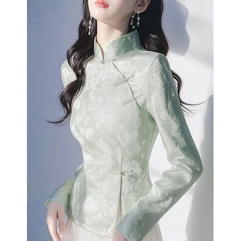 Chemisier femme 2025 printemps été haute qualité Unique belle dames chemise tempérament à manches longues style chinois dame hauts