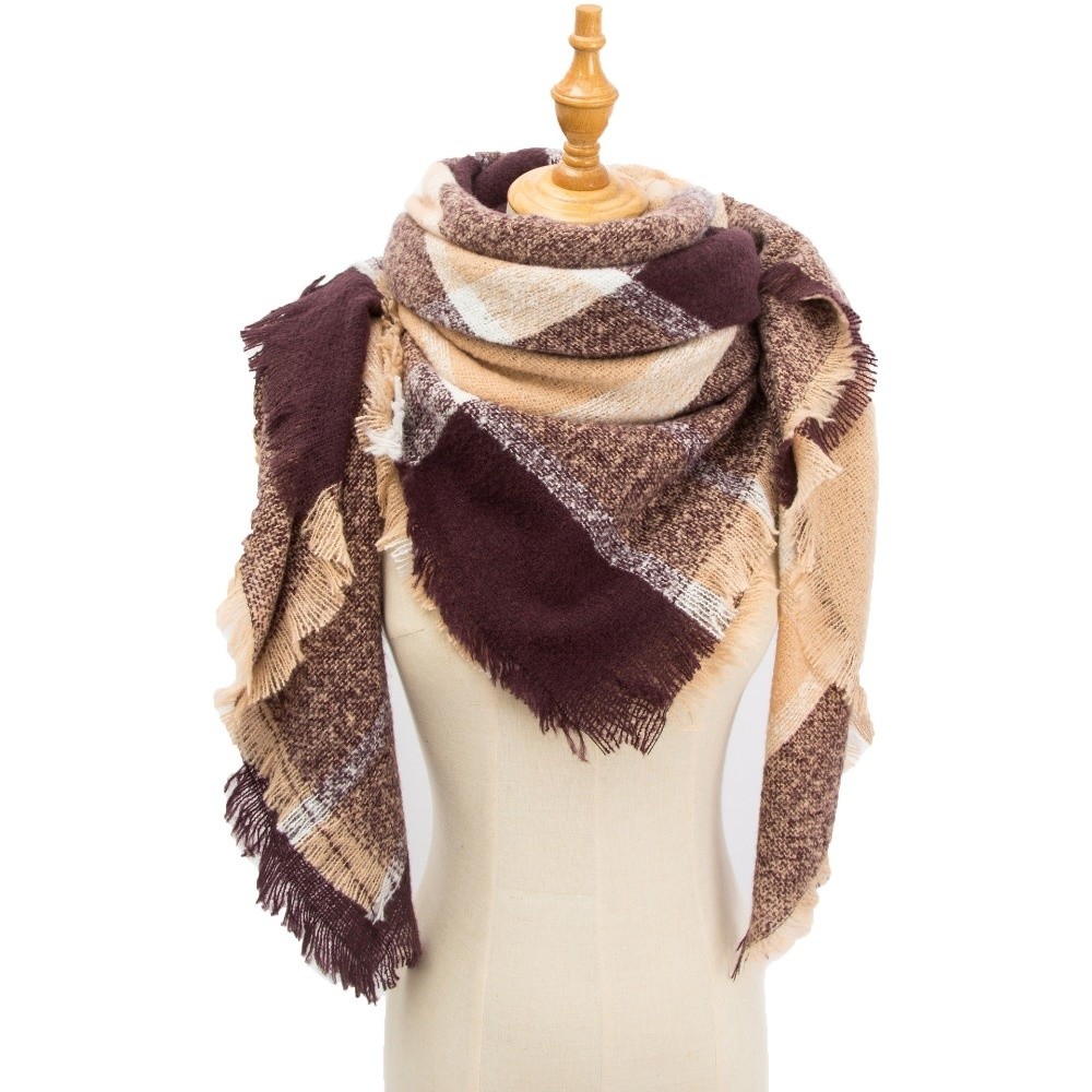 Nouvelle écharpe d'hiver en mélange de cachemire, châle triangulaire coupe-vent, écharpe épaisse et chaude à carreaux décontractée pour femmes