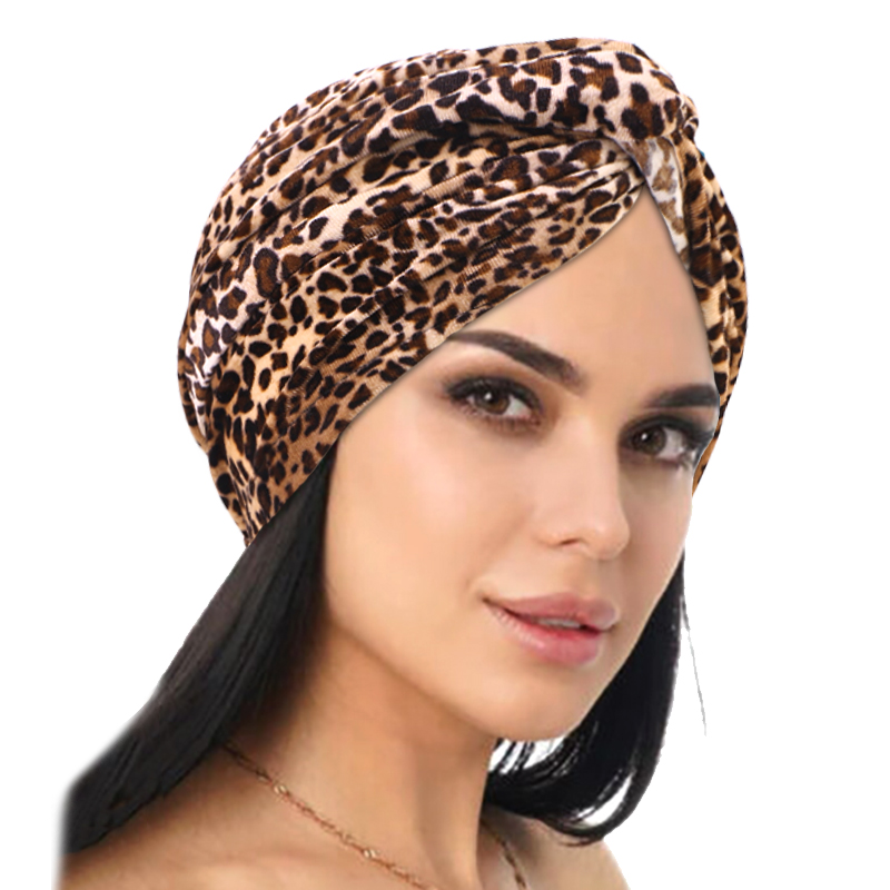 Femmes à la mode velours léopard noeud turban indien musulman chapeaux chimio casquette Hijab Bandanas perte de cheveux foulard