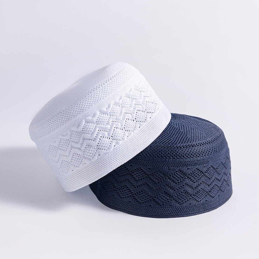 Nouveau chapeau ethnique en tricot crocheté, maille respirante, dessus plat, coton fin, chapeau islamique pour hommes