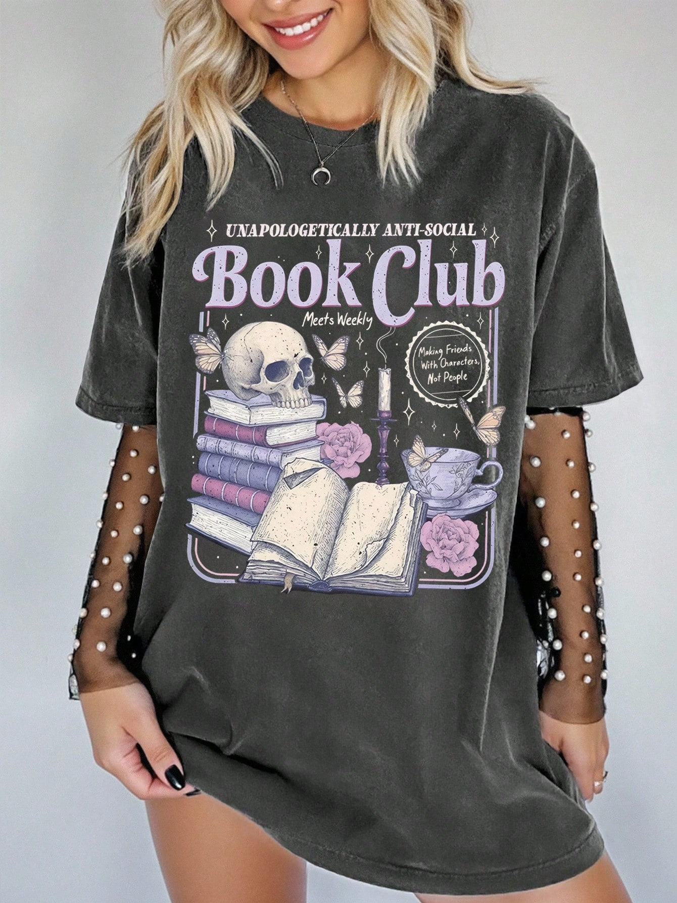 T-shirt femme grande taille imprimé crâne coton respirant à la mode et polyvalent unisexe Streetwear surdimensionné