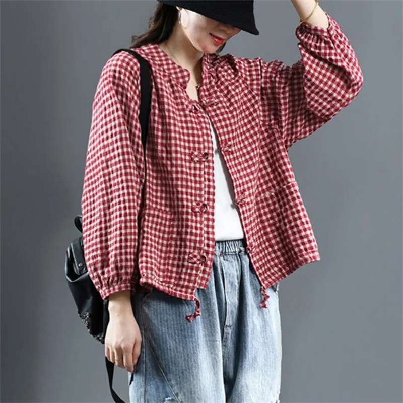 Dames mode coton lin chemises vêtements d'extérieur rétro femmes haut de gamme blouse décontractée veste printemps automne femme manches longues hauts manteau