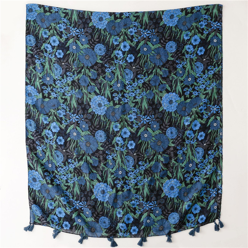 Aztec – châle en Viscose avec imprimé Floral bleu marine, écharpe de haute qualité, foulard doux, Hijab musulman, 180x90Cm