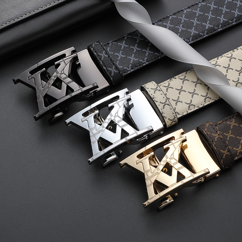 Ceinture de luxe pour homme à boucle automatique, motif écossais, en cuir PU, pour affaires et décontracté, ceintures de créateur pour hommes et jeans