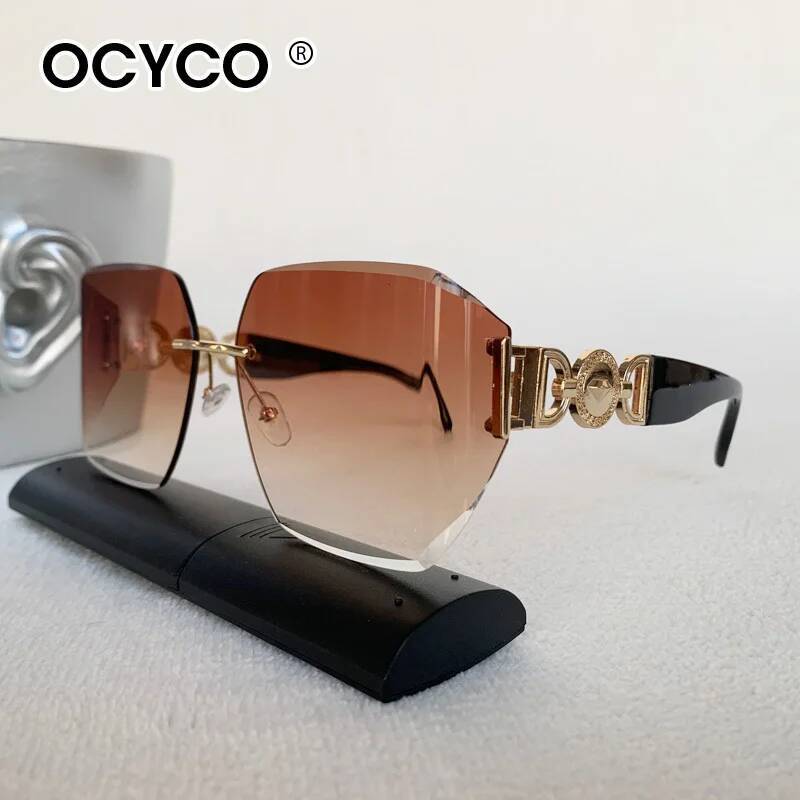 Steampunk – lunettes de soleil carrées sans bords pour hommes et femmes, marque de luxe de styliste en métal, nuances incurvées élégantes, UV400, 2025