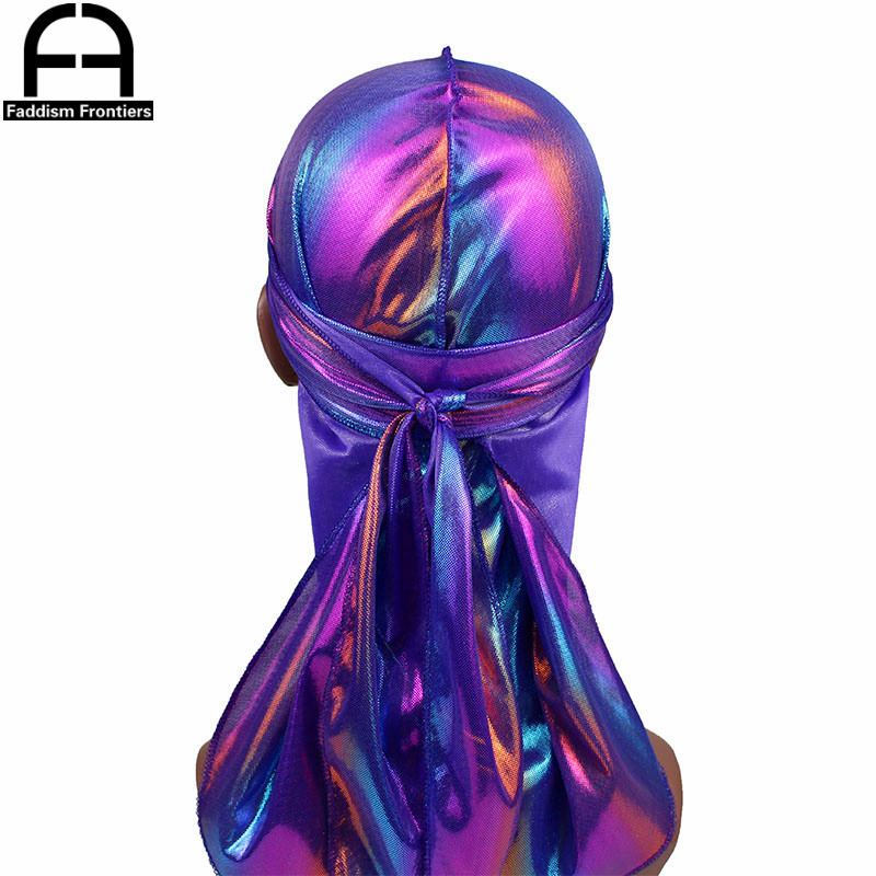 Turban Durag coloré et brillant pour hommes, Turban soyeux, couvre-chef, accessoires pour cheveux, casquette ondulée, chapeau