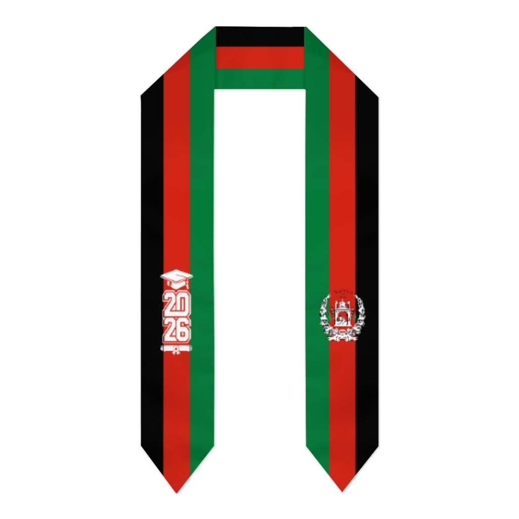 Écharpe de graduation Afghanistan Classe de 2026, Étole de remise de diplôme, Études internationales à l'étranger, Accessoire de fête unisexe pour adulte, Imprimé de qualité supérieure