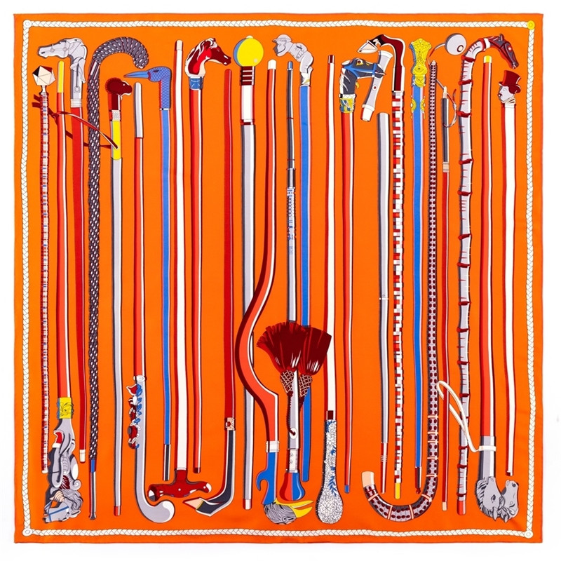 Écharpe carrée de luxe pour femme, design de sceptre, foulards en sergé, enveloppes, bandana roulé à la main, foulards bouclés, hijabs, 90cm