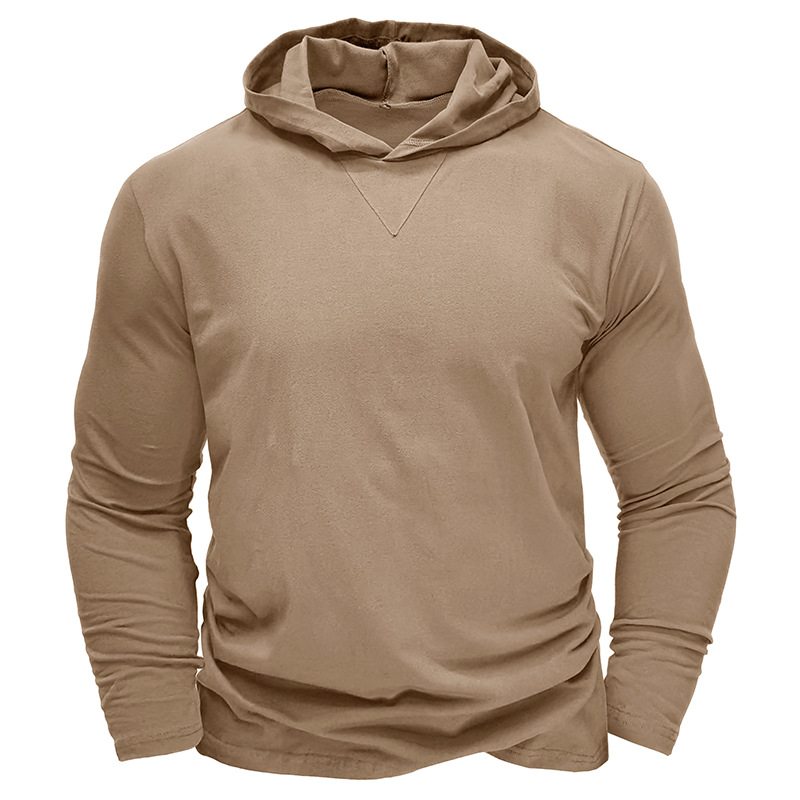 SHiONFA T-shirts à capuche à manches longues pour hommes, kaki, pulls tendance, confortables, élégants, usage quotidien