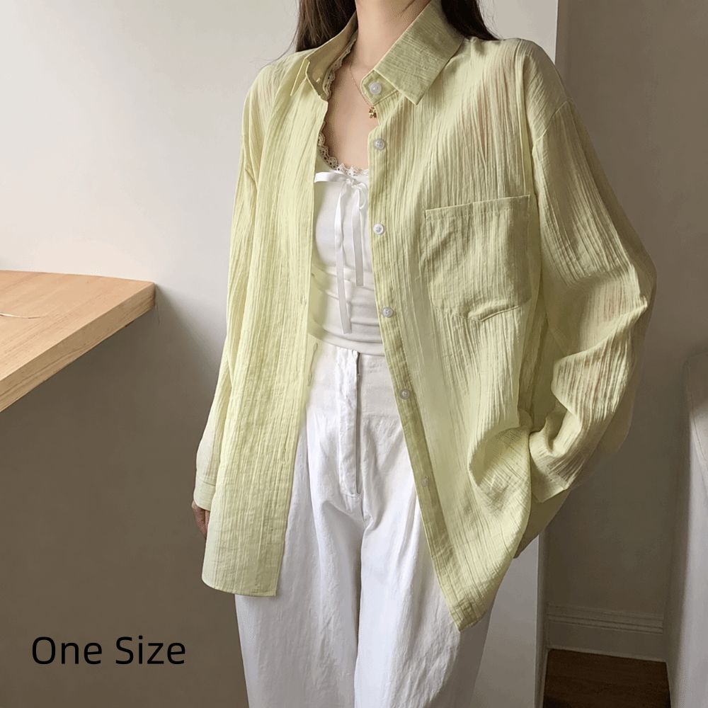 Chemise ample anti-UV à manches longues en soie glacée légère, chemisier en mousseline transparente résistant au soleil