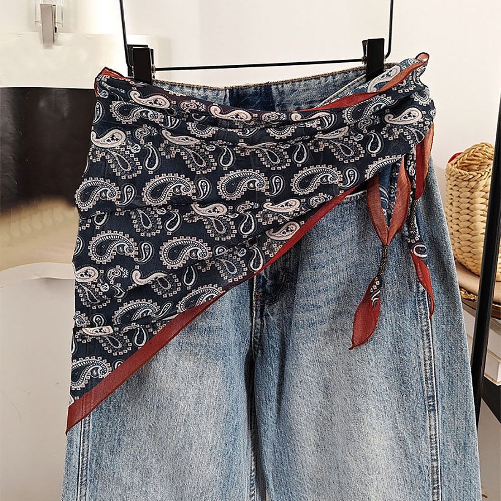 Élégant foulard triangulaire multifonctionnel en coton à motifs floraux, ceinture florale, cravate triangulaire tie-dye pour femme, été