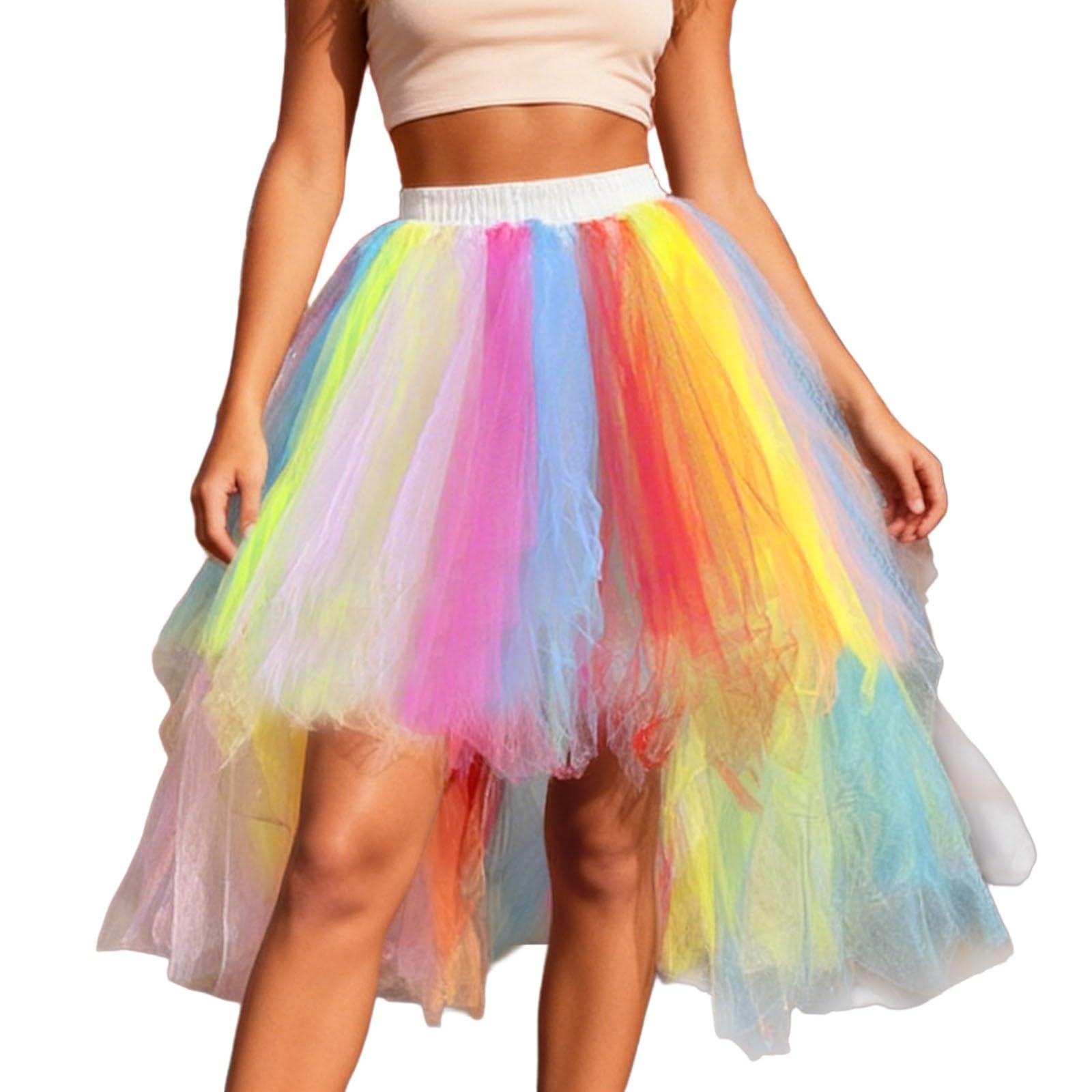 Jupe Tutu de danse de Ballet asymétrique pour femmes, robe de soirée de bal des années 80, sous-jupe arc-en-ciel bouffante à plusieurs niveaux en Tulle, jupon Faldas
