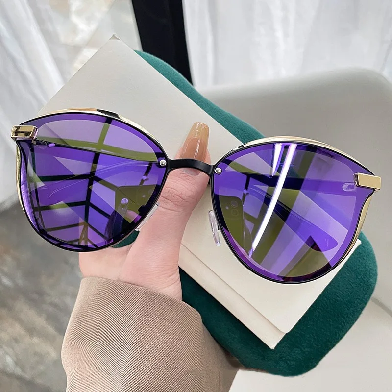 Lunettes de soleil classiques en métal à verres réfléchissants pour femmes et hommes, lunettes de soleil rondes de marque, lunettes de luxe sexy, UV400 Gafas De Sol