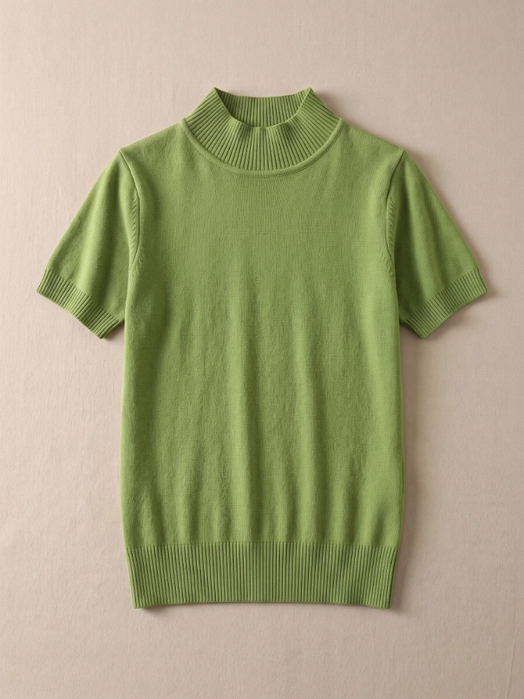 T-shirts élégants coréens à col roulé pour femme, collection été-automne 2026 – Pulls décontractés et polyvalents de couleur unie, tendance