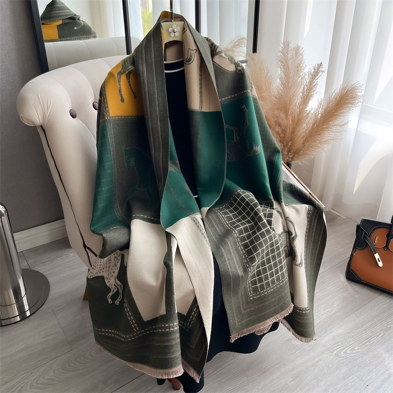 Écharpe de Luxe en Cachemire pour Femme, Châle, Wraps, Optique, Chaud, Étole de Voyage, Bufanda, Hijab, Mode, Imprimé Cheval, Hiver, 2024