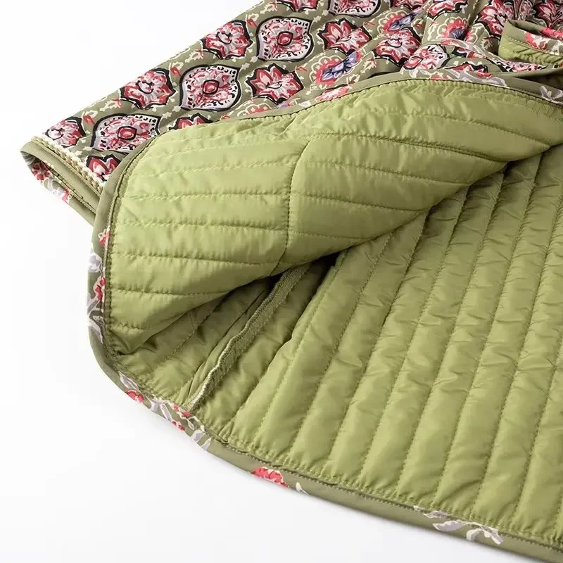 Cardigan matelassé imprimé pour femme avec poche, veste à lacets, coton chaud, hiver, optique, 2024