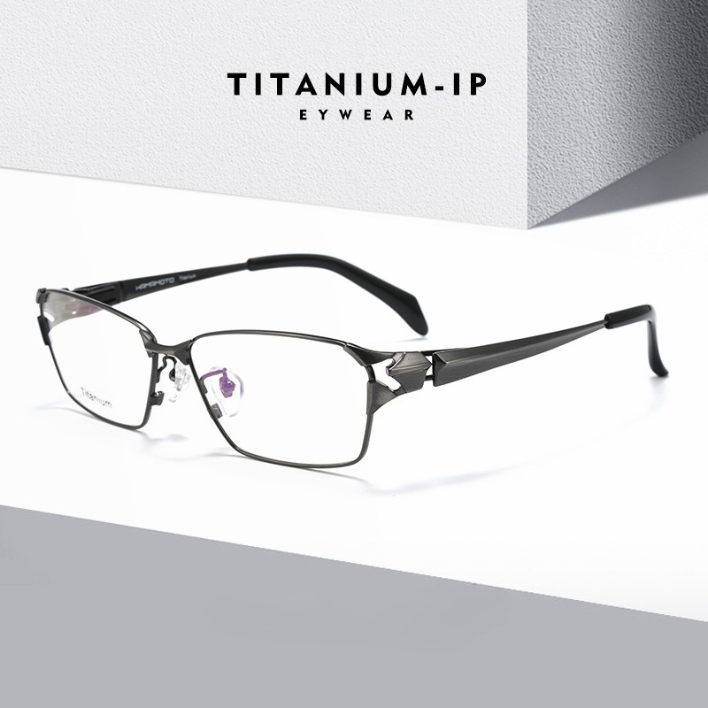 Montures de lunettes futuristes en titane pur d'inspiration technologique pour hommes, branches confortables enveloppantes à coupe large de styliste, monture complète