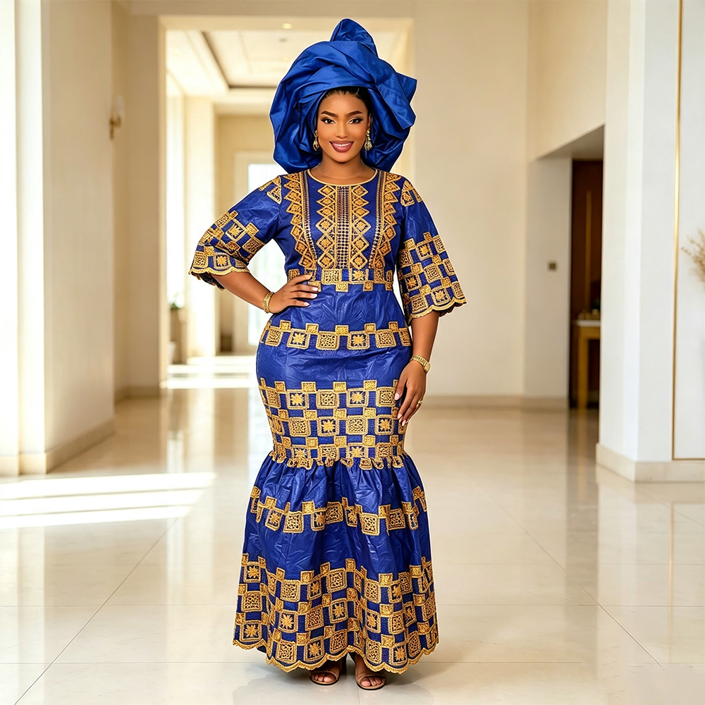 Robes longues de soirée africaines grande taille pour femmes, nouvelle collection 2026, robe de luxe en bazin brodée, élégante robe de soirée de mariage musulmane