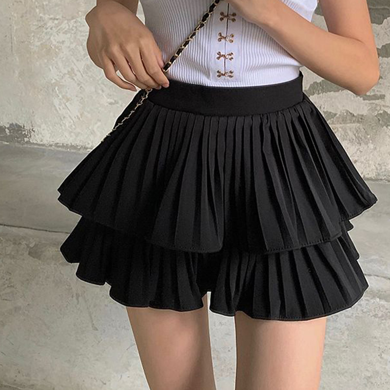 Jupe gâteau plissée doublée de mode pour femmes été nouveau doux taille haute jupes moelleuses pour dames Style Simple jupe courte Mujer