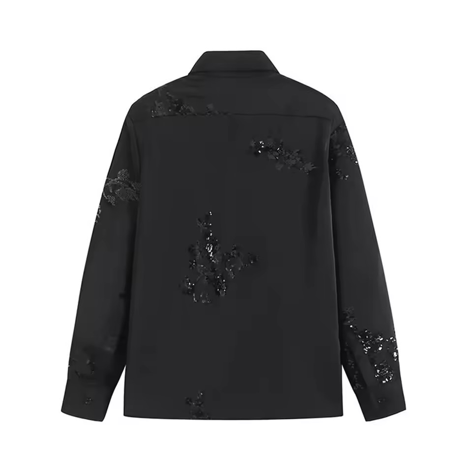 Ensemble chemise et pantalon brodés pour femmes, ensemble 2 pièces, haut et pantalon en Satin à paillettes, nouvelle collection printemps été 2025