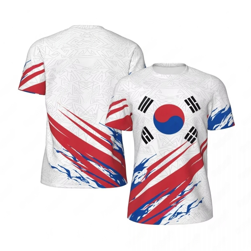 Mode corée du sud drapeau Football T-shirts pour hommes tendance été emblème National 3D imprimé T-shirts en vrac respirant sport T-shirts