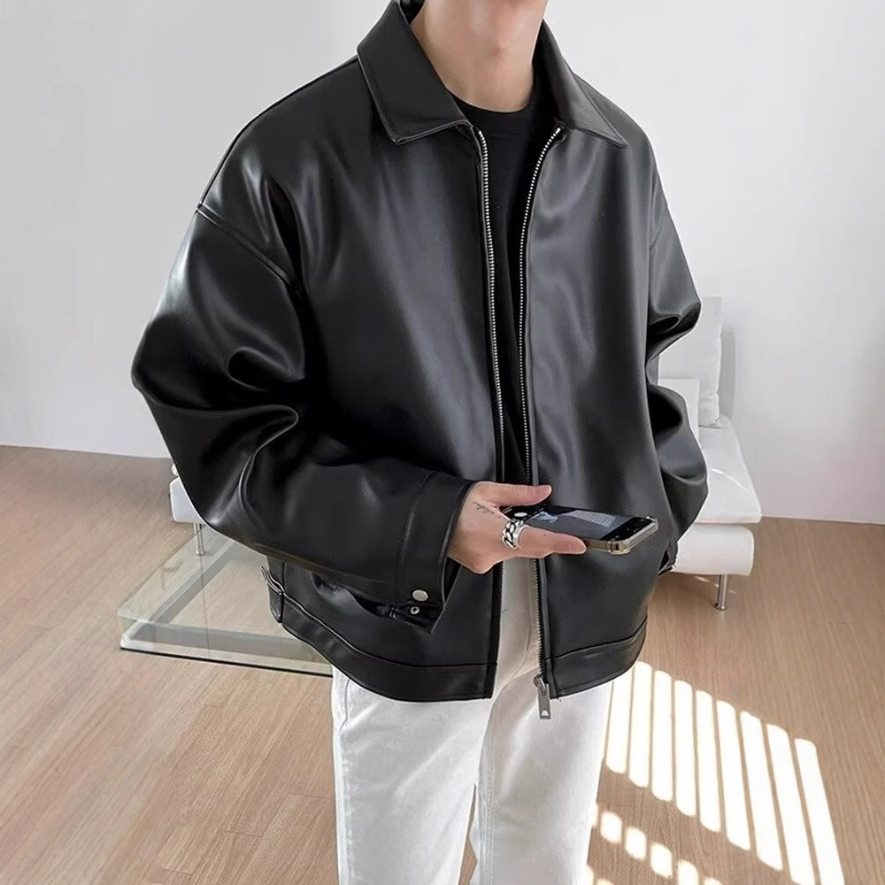 Veste en cuir pour hommes veste de motard pour hommes moto veste imperméable à la mode imperméable pour la pluie motocycliste rétro